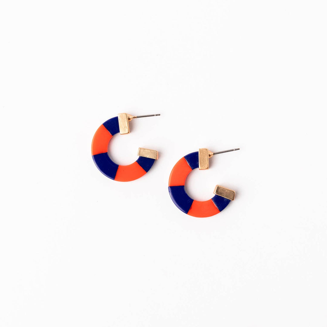 Navy and Orange Hoop Earrings