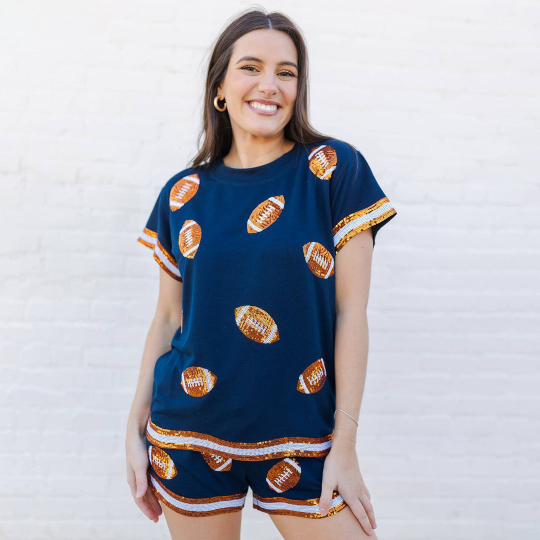 Navy & Orange Sequin Football Set - Reg & Curvy