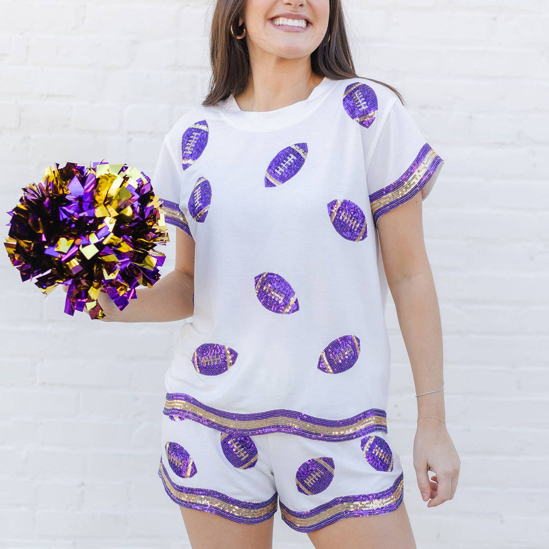 Purple & Gold Sequin Football Set - Curvy