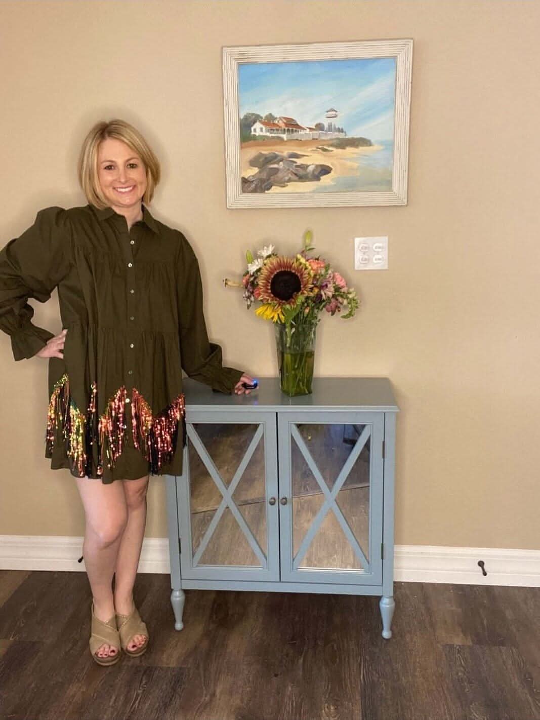 Sequin Tiered Poplin Dress