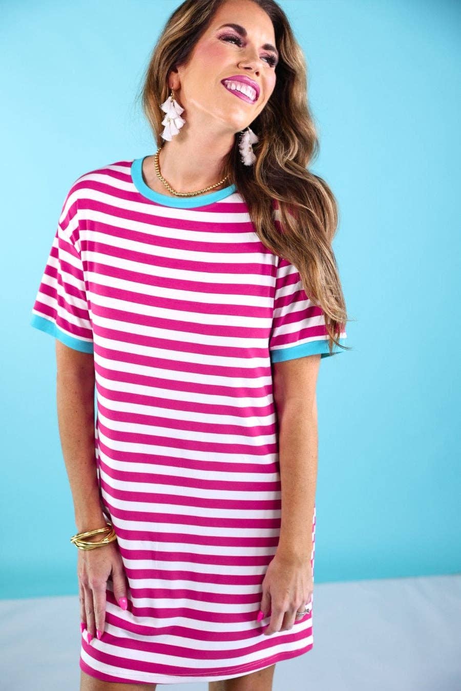 curvy t shirt dress The Party Stripe Tee Dress