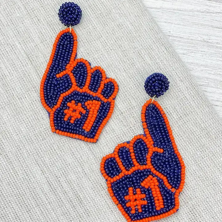 #1 Go Finger Beaded Dangle Earrings - Navy & Orange