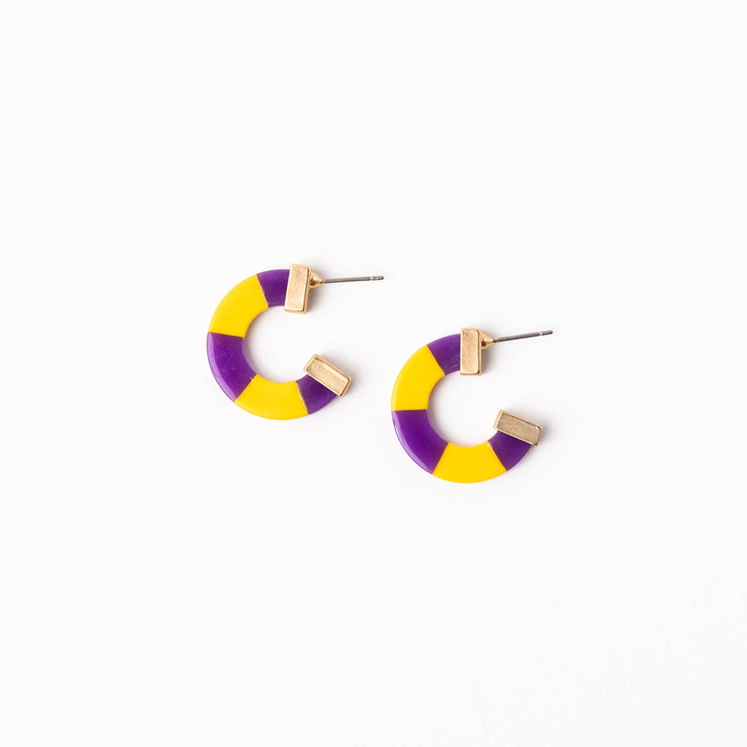 Gold and Purple Hoop Earrings