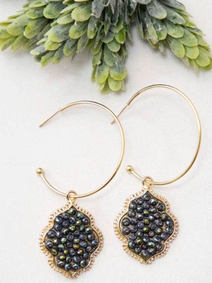 Bring a Gem in your Life Hoop Earrings, Black - Lolo Viv Boutique