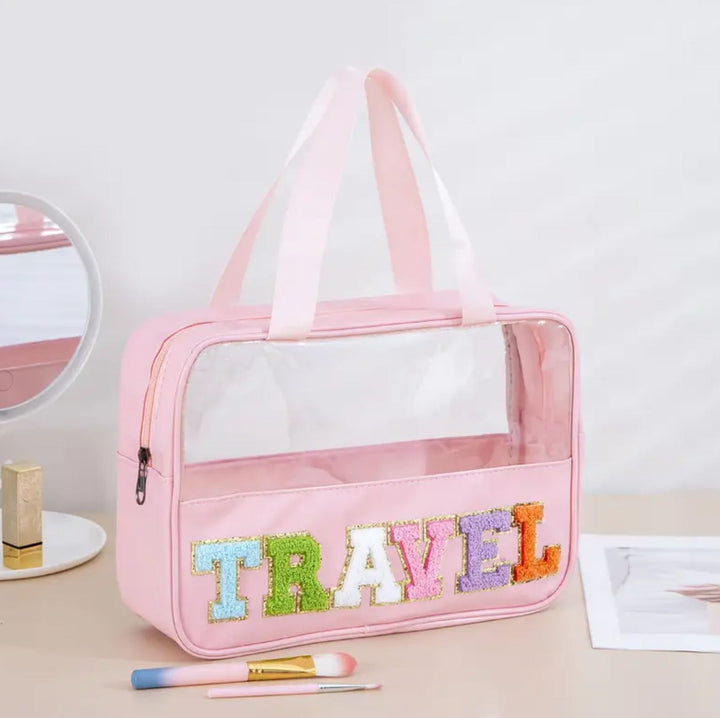 Clear Travel Bag with Chenille Patches - Lolo Viv Boutique