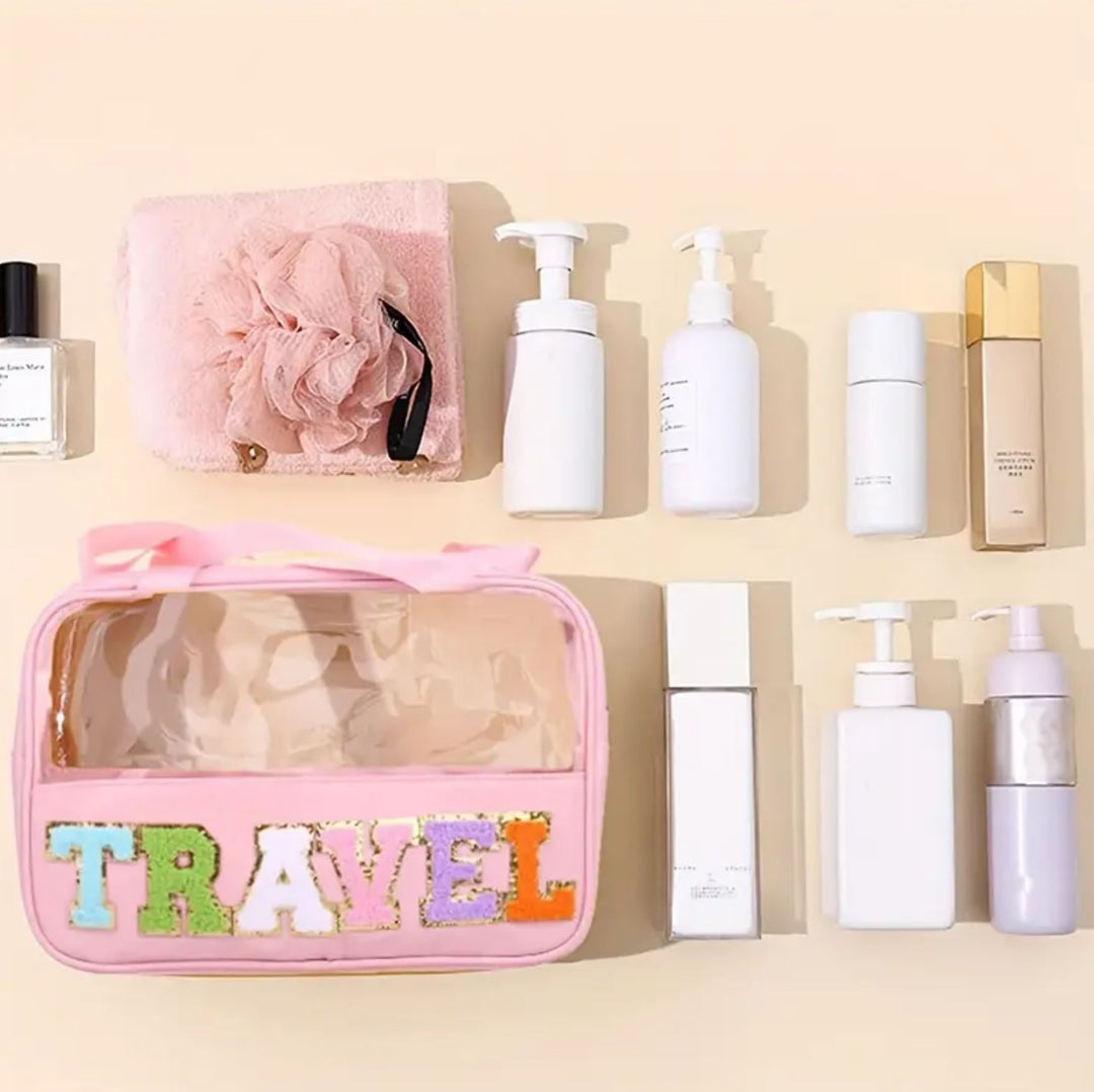 Clear Travel Bag with Chenille Patches - Lolo Viv Boutique