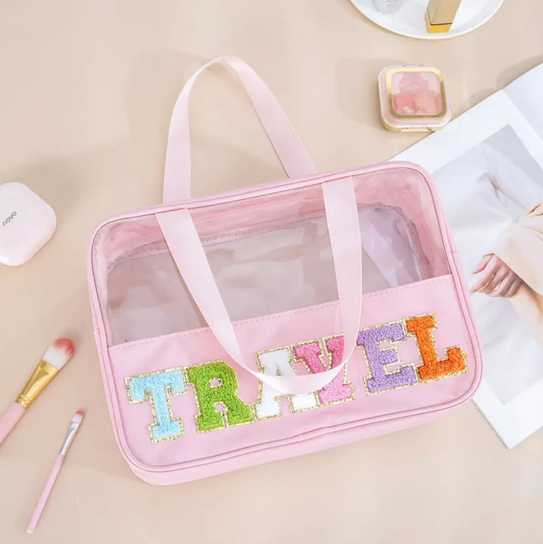 Clear Travel Bag with Chenille Patches - Lolo Viv Boutique
