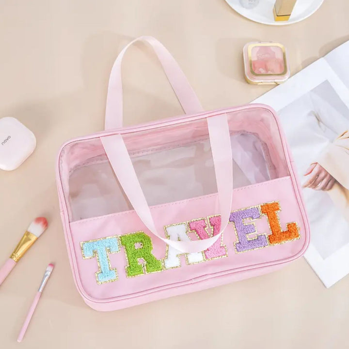 Clear Travel Bag with Chenille Patches - Lolo Viv Boutique