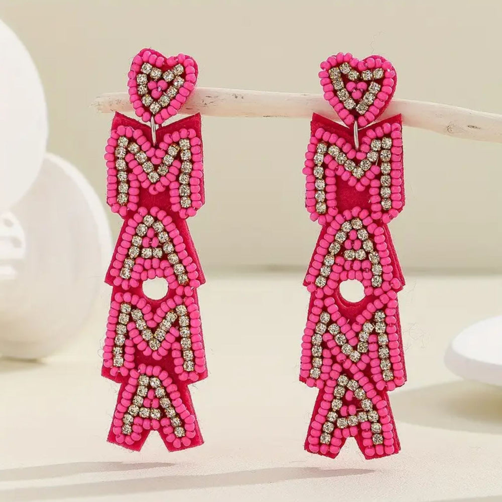 MAMA Beaded & Rhinestone Earrings - 2 Colors - Lolo Viv Boutique