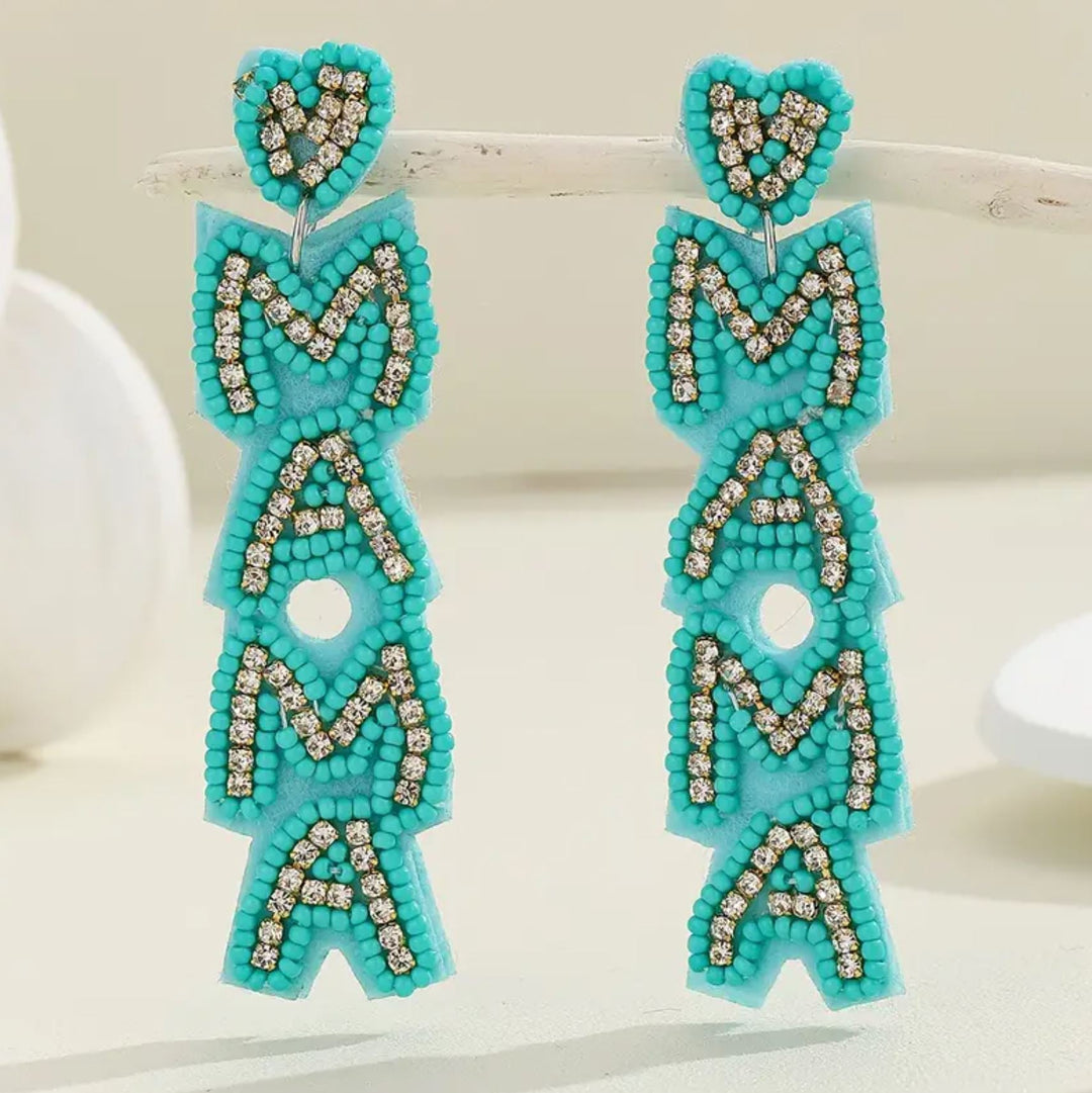 MAMA Beaded & Rhinestone Earrings - 2 Colors - Lolo Viv Boutique
