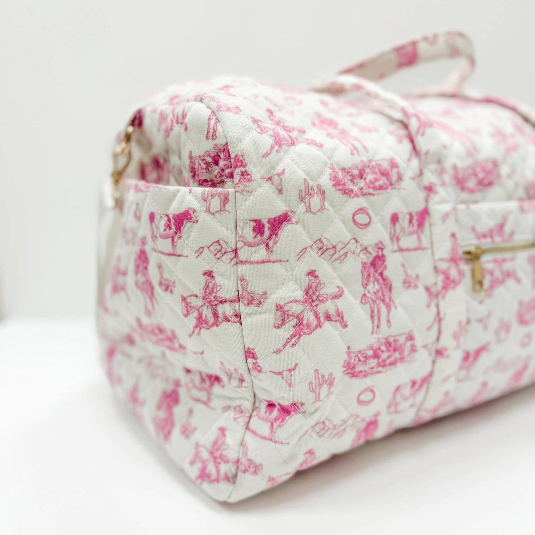 Pink Cowgirl Pattern Quilted Duffle Bag - Lolo Viv Boutique