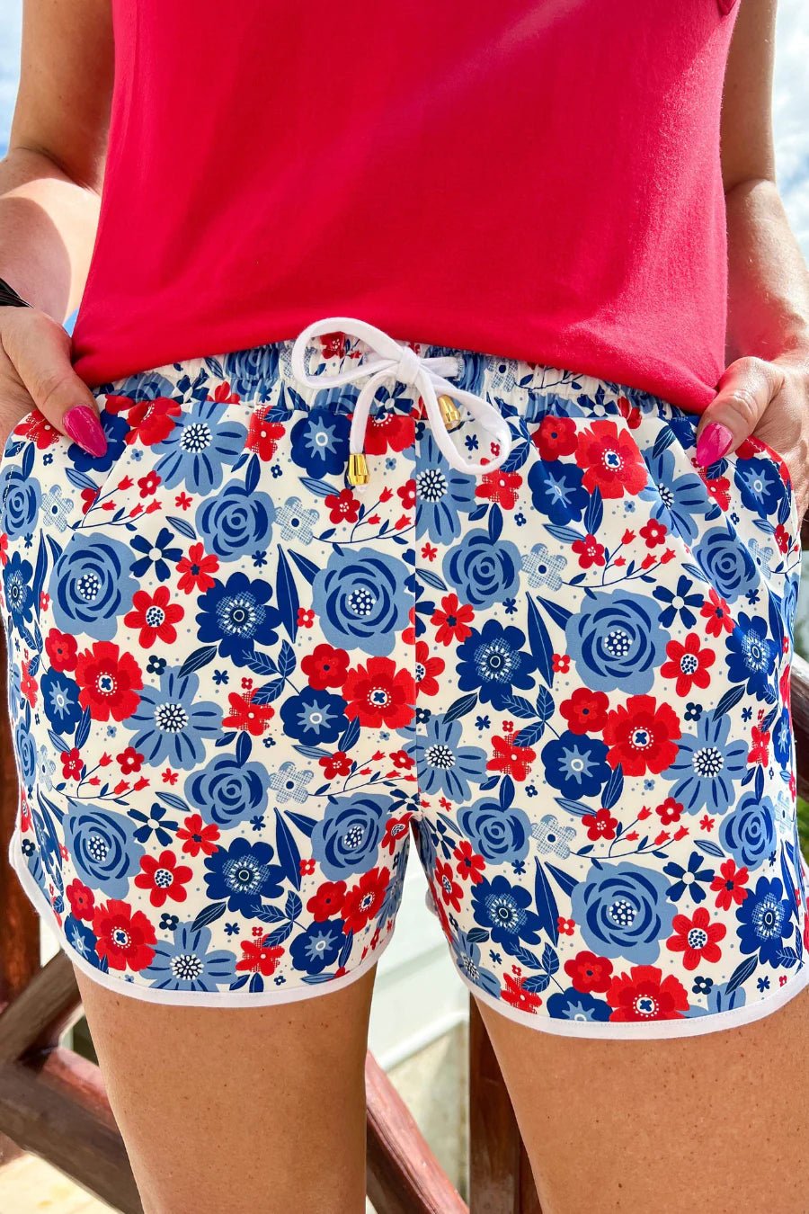 Red, White & Blue Floral Shorts - Reg & Curvy - Lolo Viv Boutique