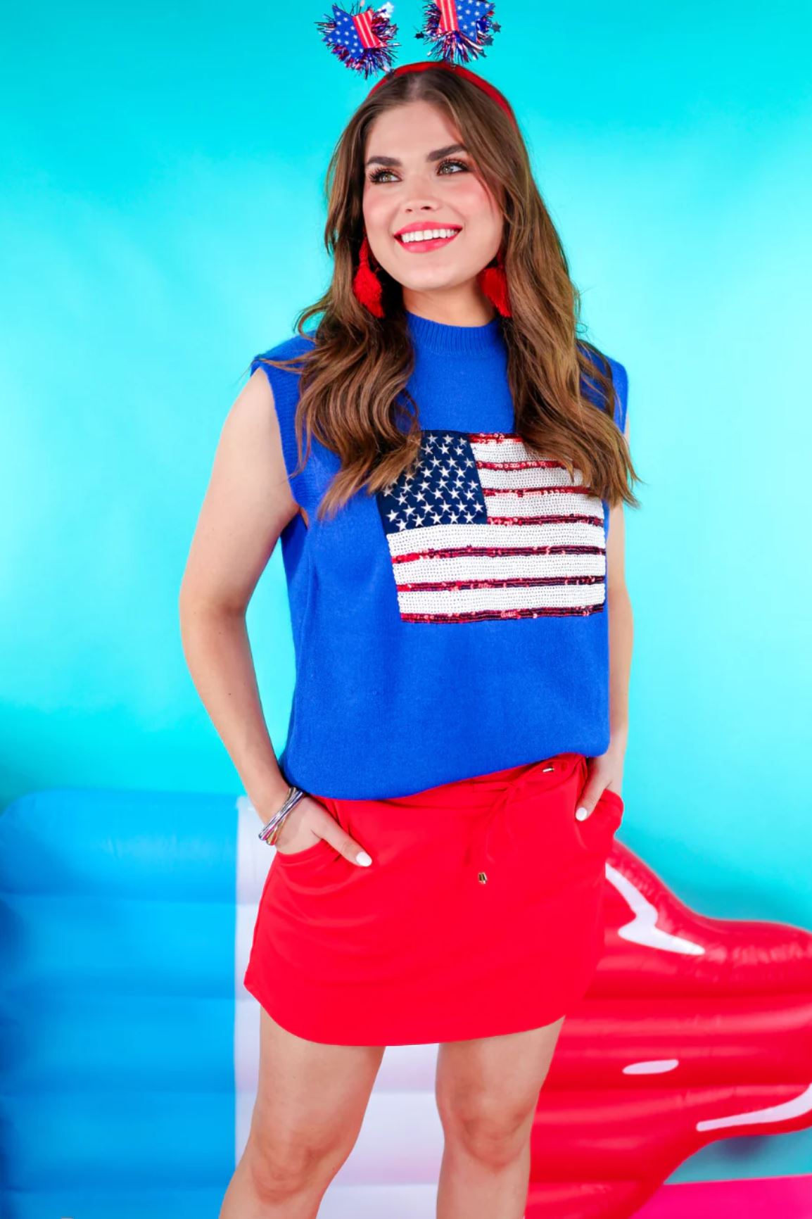American Flag Sequin Ruffle Top main image 1