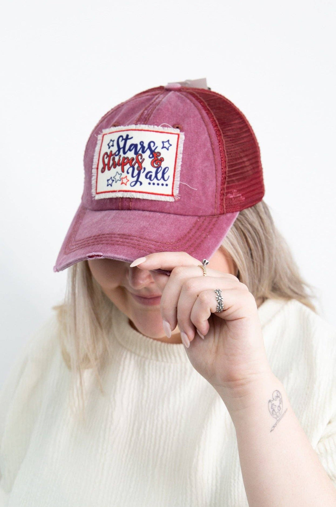 "Stars and Stripes Y'all" on Maroon Hat - Lolo Viv Boutique