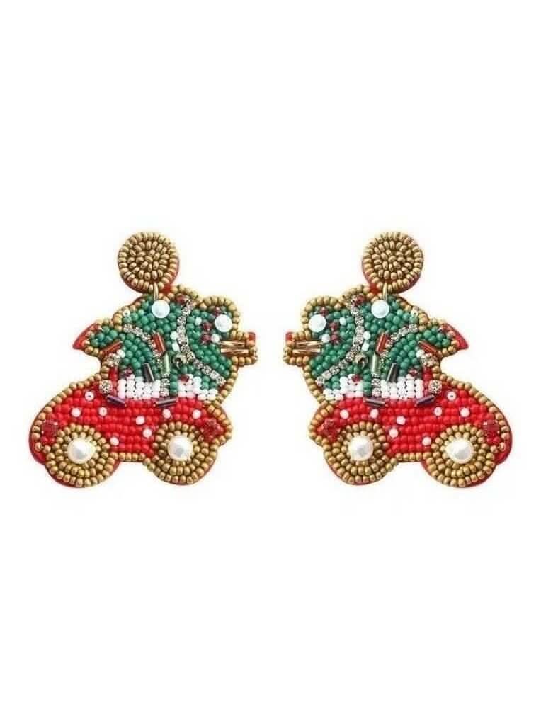 Beaded Santa Car Earrings with Presents - Lolo Viv Boutique