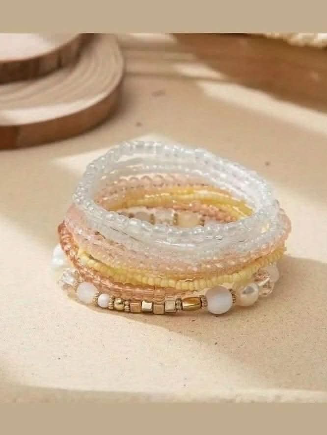 Off White 10 Stack Bohemian Beaded Bracelet - Lolo Viv Boutique