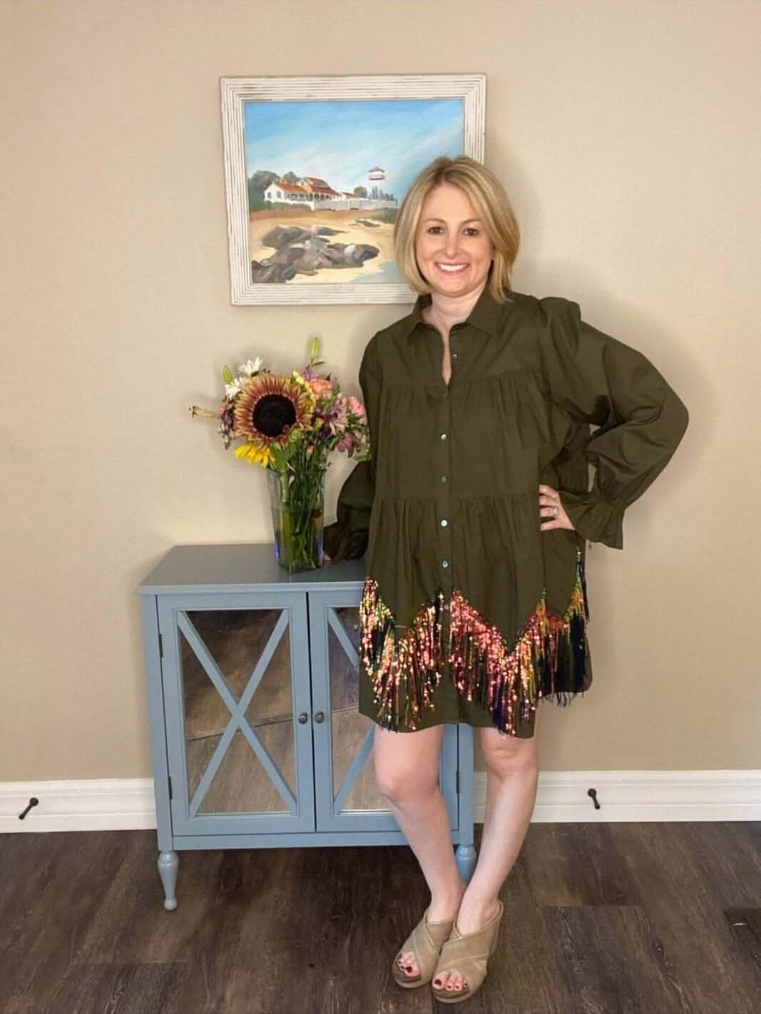 Sequin Tiered Poplin Dress - Lolo Viv Boutique