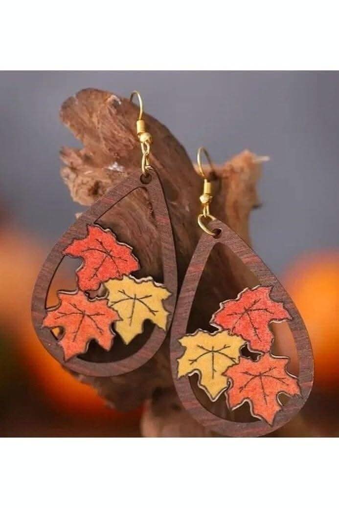 Wooden Fall Leaf Earrings - Lolo Viv Boutique