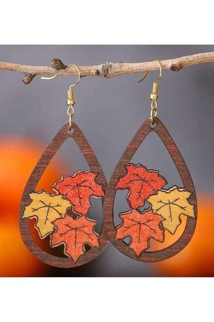 Wooden Fall Leaf Earrings - Lolo Viv Boutique