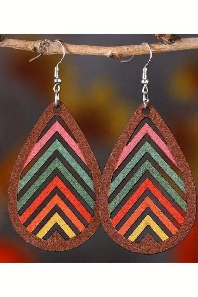 Wooden Rainbow Water Drop Earrings - Lolo Viv Boutique