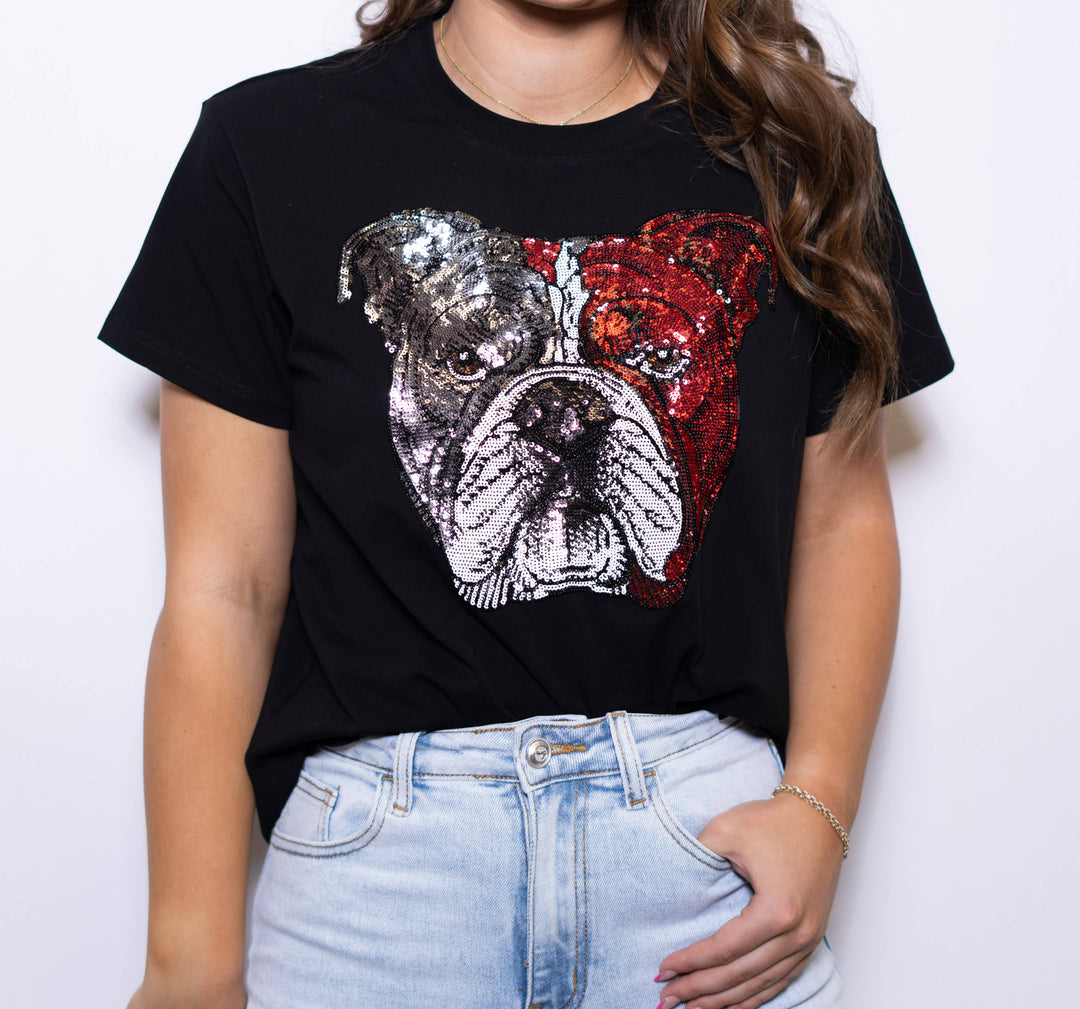 Bulldog Red Sequins Tee - Reg & Curvy