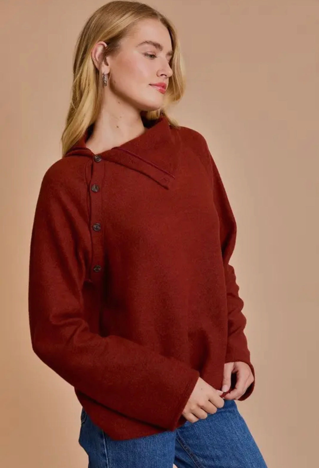 Long Sleeve Button Placket on the Shoulder Top