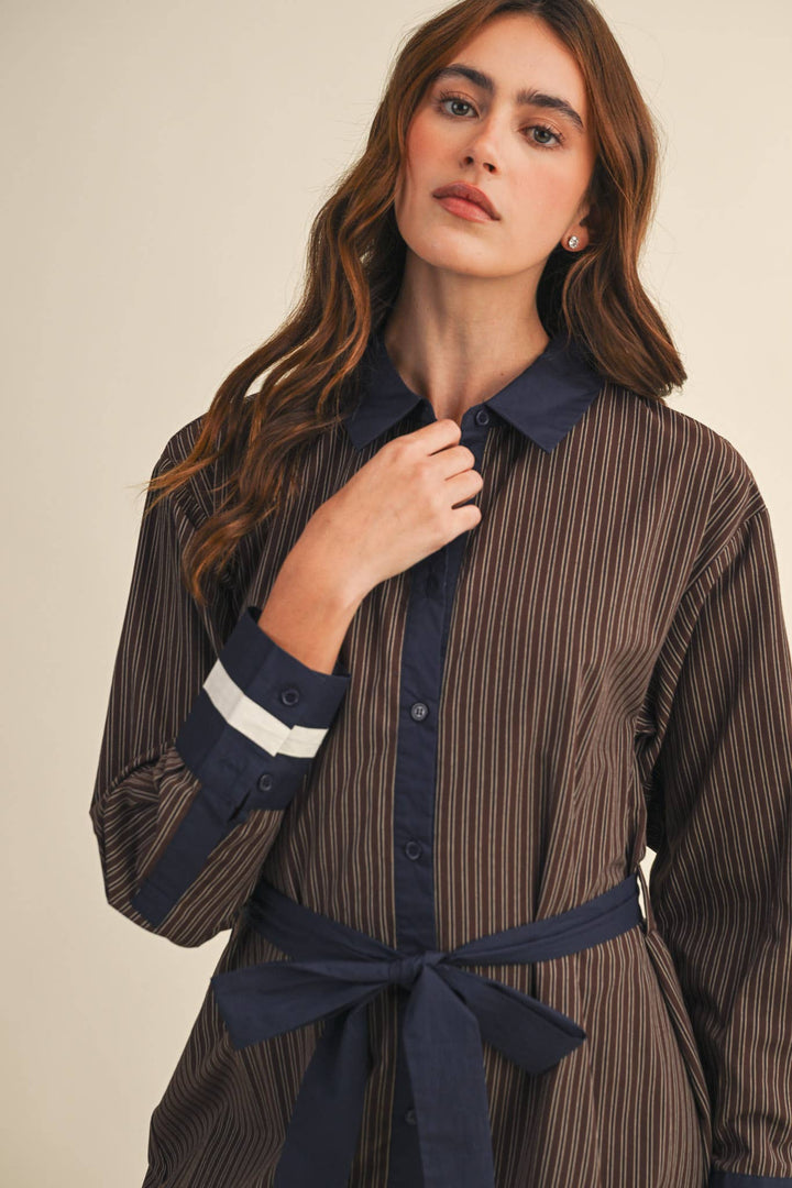 *PREORDER* Brown & Navy Stripe Dress