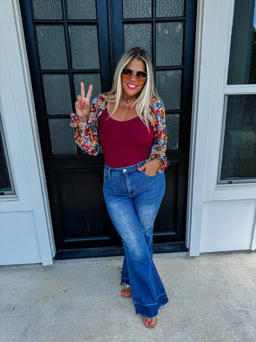 Autumn Floral Chiffon Bodysuit - Curvy