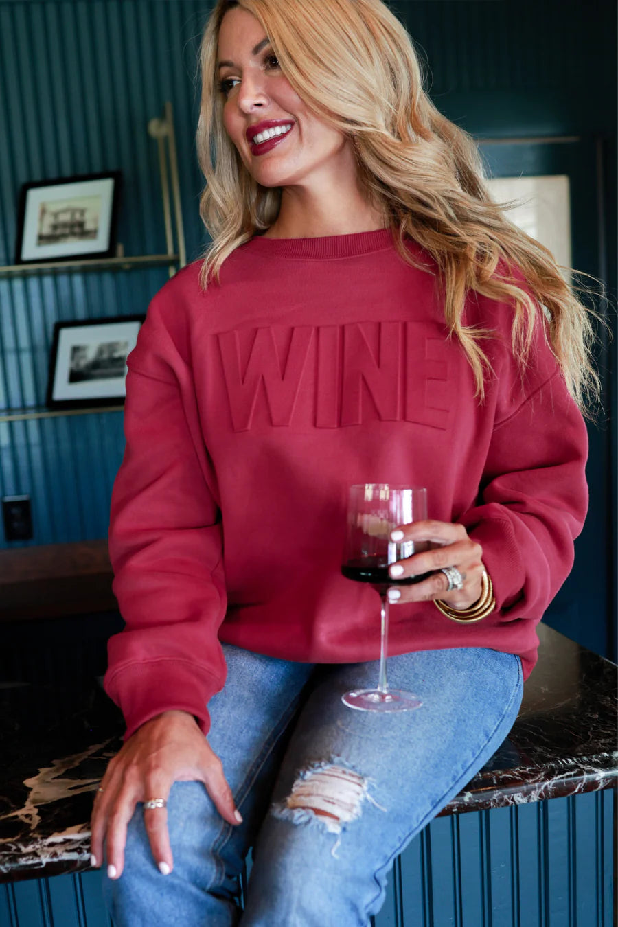 Wine Embossed Sweatshirt - Reg & Curvy