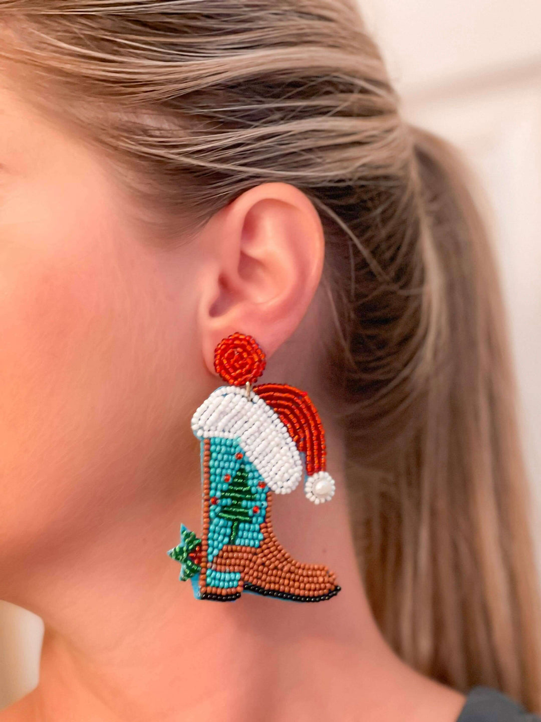 Howdy Holidays Beaded Boot Earrings