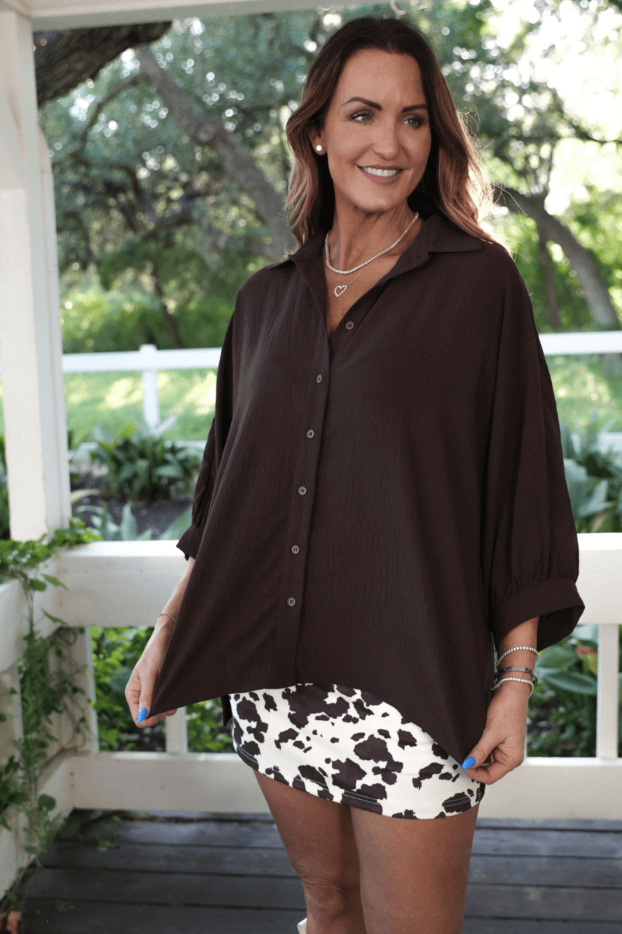 Autumn Ease Button-Up in Cocoa - Reg & Curvy