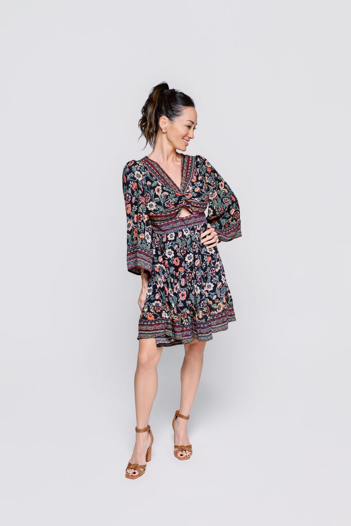 Midnight Garden Twist Front Dress