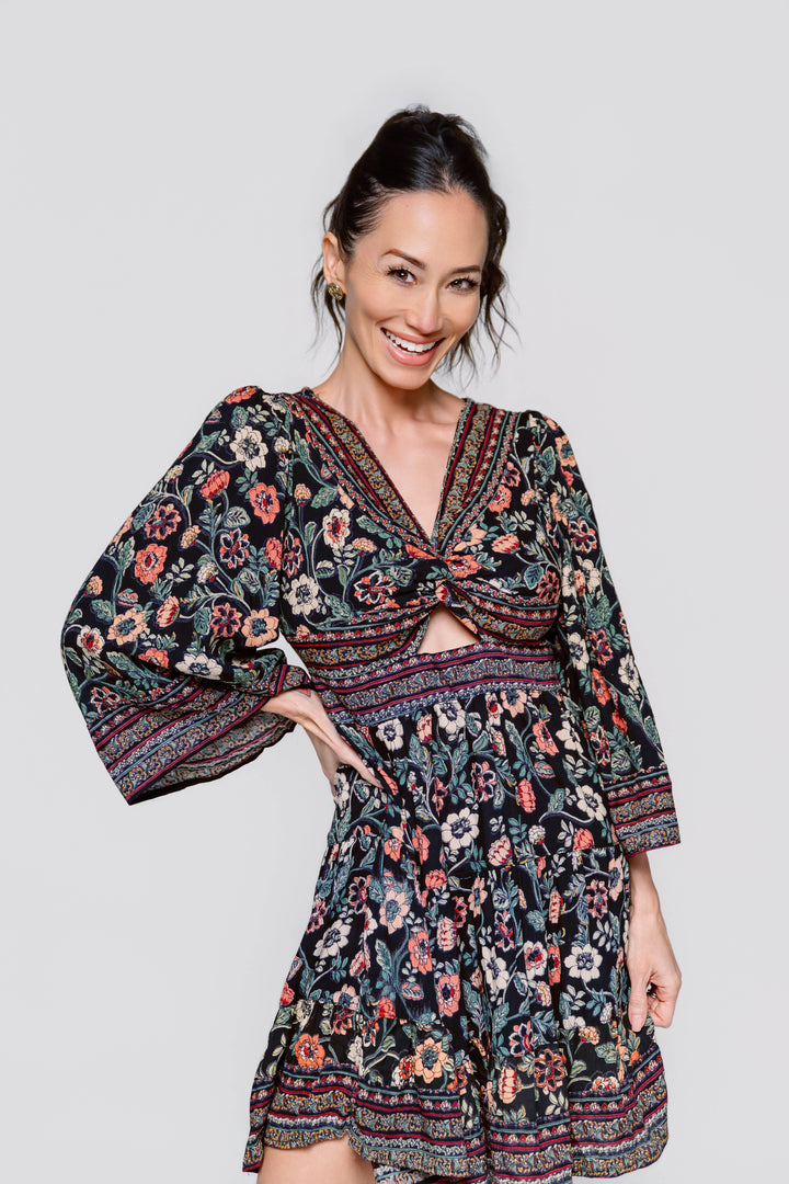 Midnight Garden Twist Front Dress