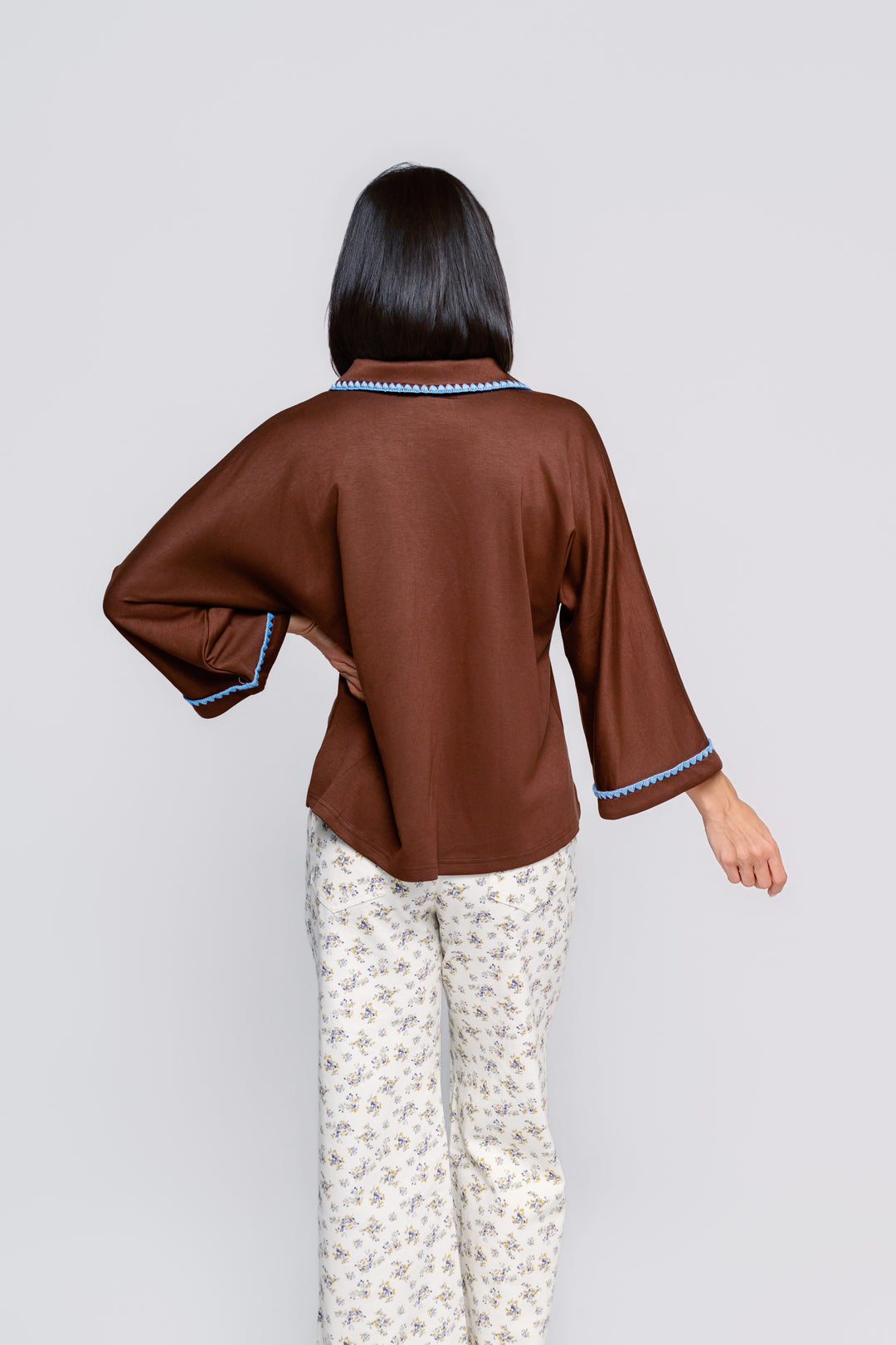 Chocolate & Blue Scallop Top