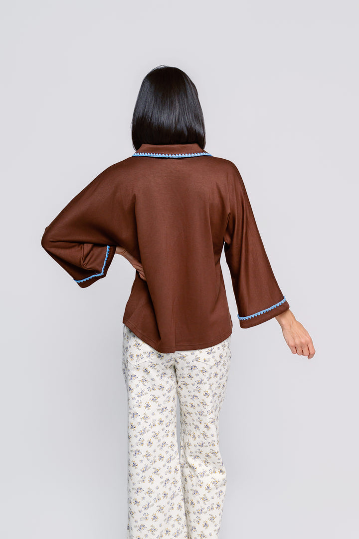 Chocolate & Blue Scallop Top