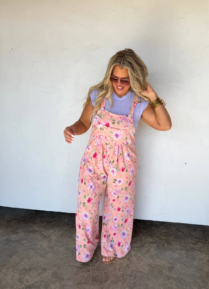 *PREORDER* Petal Play Ribbed Floral Overalls - Reg & Curvy
