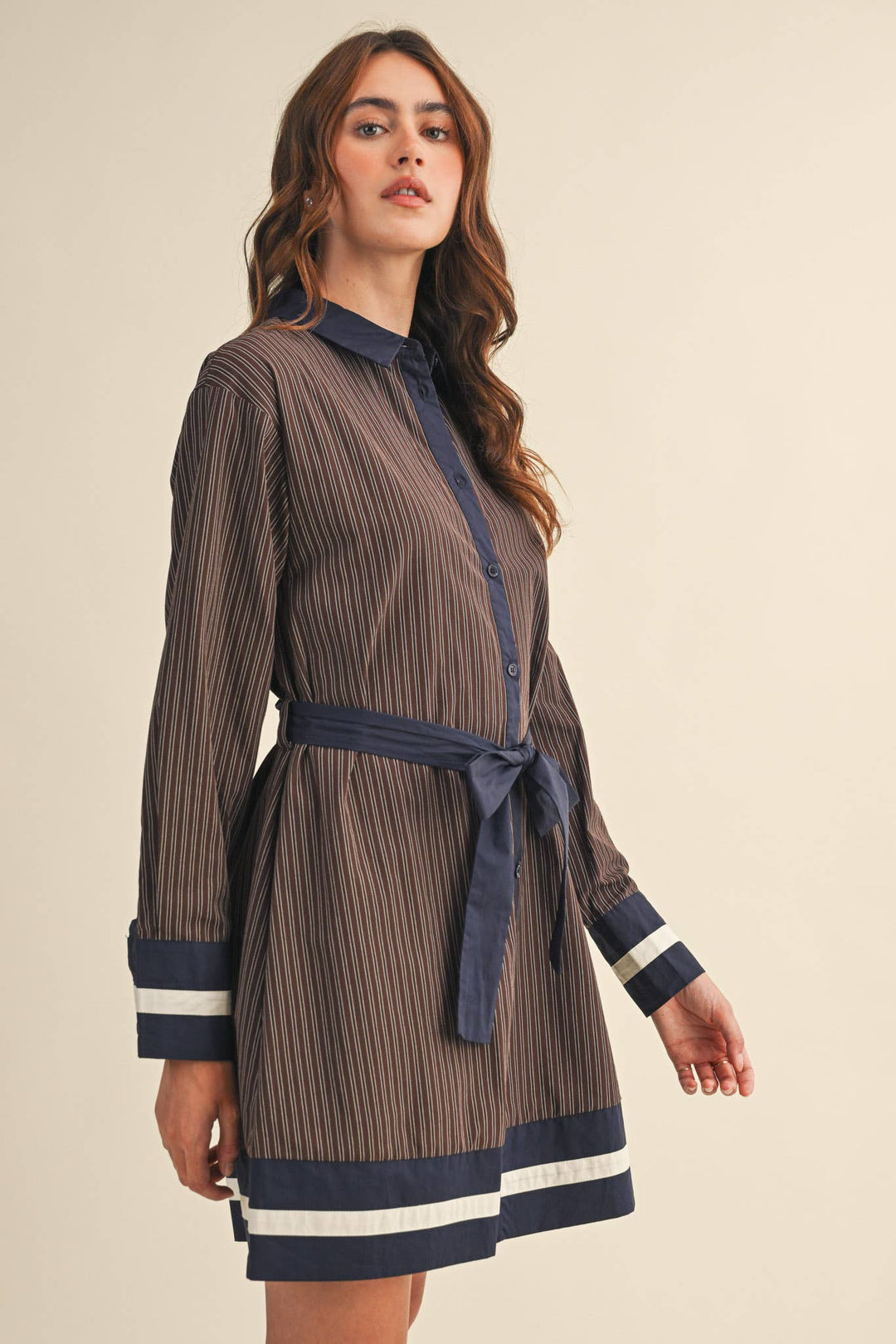 *PREORDER* Brown & Navy Stripe Dress