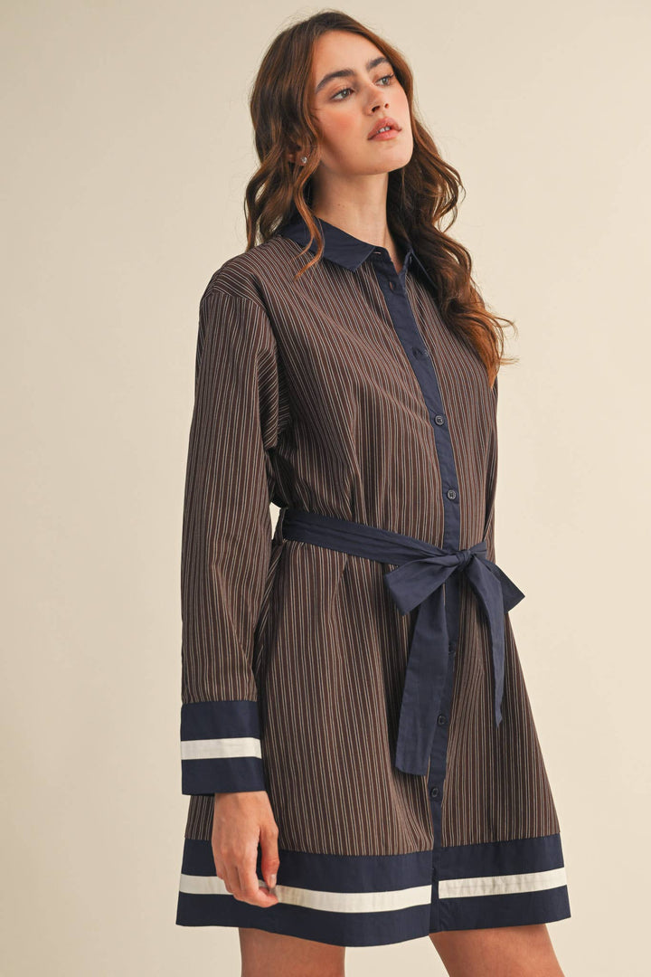 *PREORDER* Brown & Navy Stripe Dress