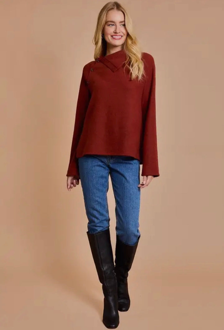 Long Sleeve Button Placket on the Shoulder Top