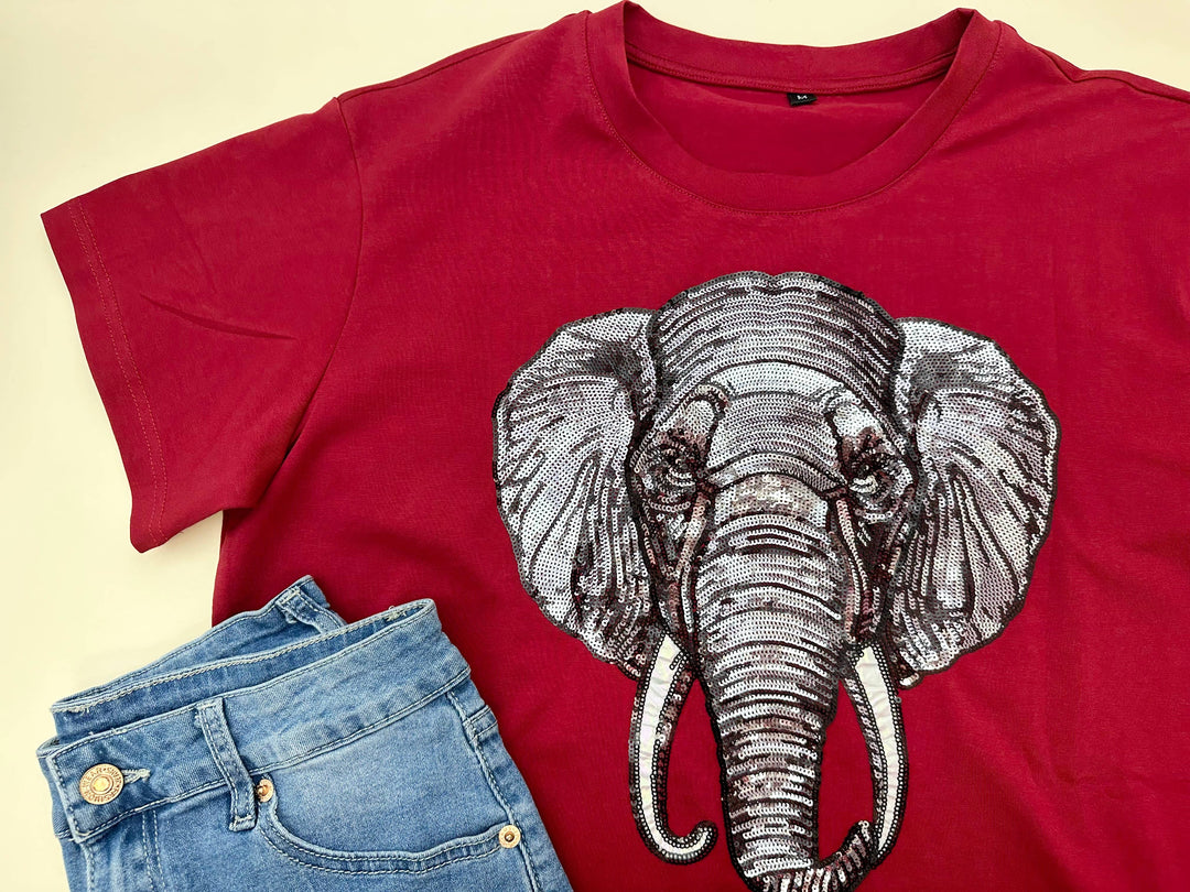 Crimson Elephant Sequin Tee - Reg & Curvy