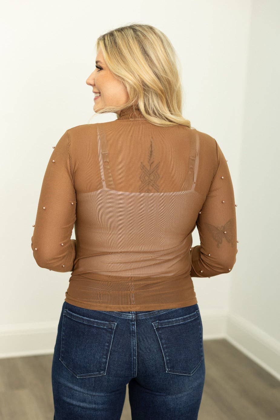 Brown Pearl Mesh Top - Reg & Curvy