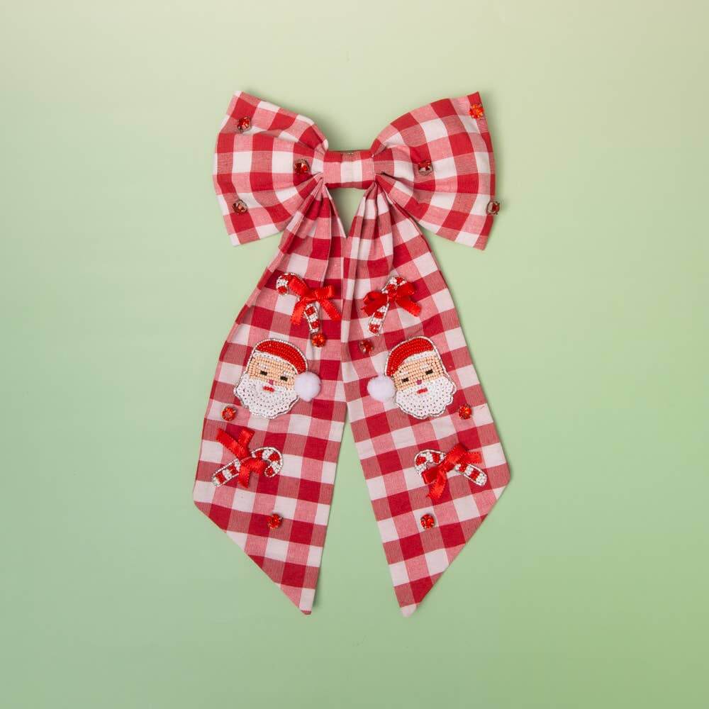 Jolly Gingham Santa Bow