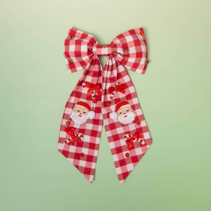 Jolly Gingham Santa Bow
