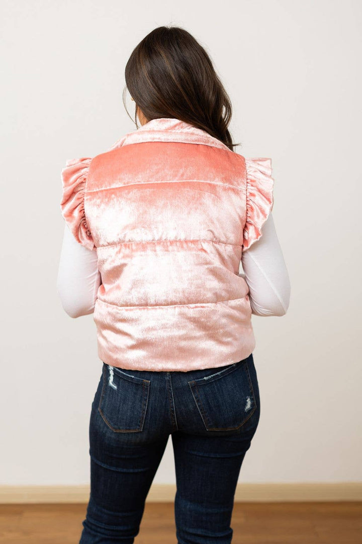 Blush Glow Ruffle Puffer Vest - Curvy