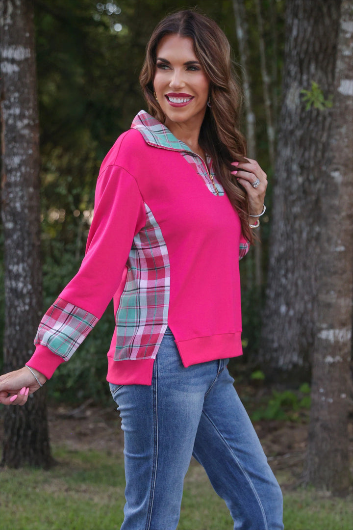 *PREORDER* Sugarplum Plaid Quarter Zip - Reg & Curvy
