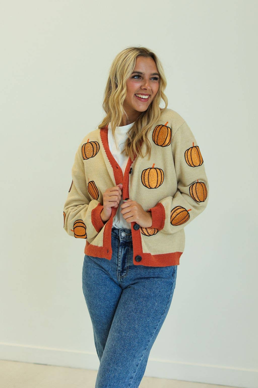 Glitter Pumpkin Cardigan - Curvy