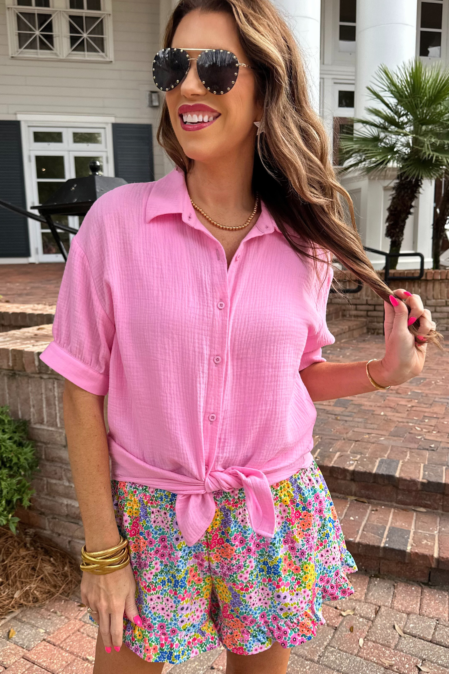 The Blush Breeze Gauze Button-Down - Reg & Curvy