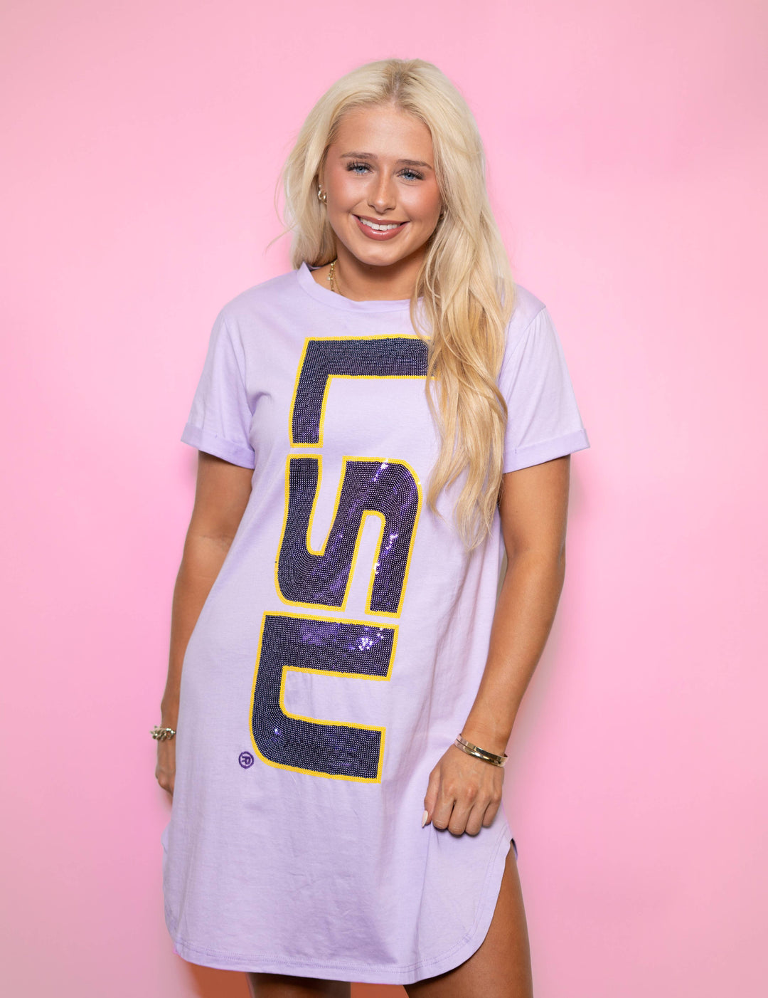 LSU Sequin Cuff Sleeve Knit Dress LSU Sequin Cuff Sleeve Knit Dress