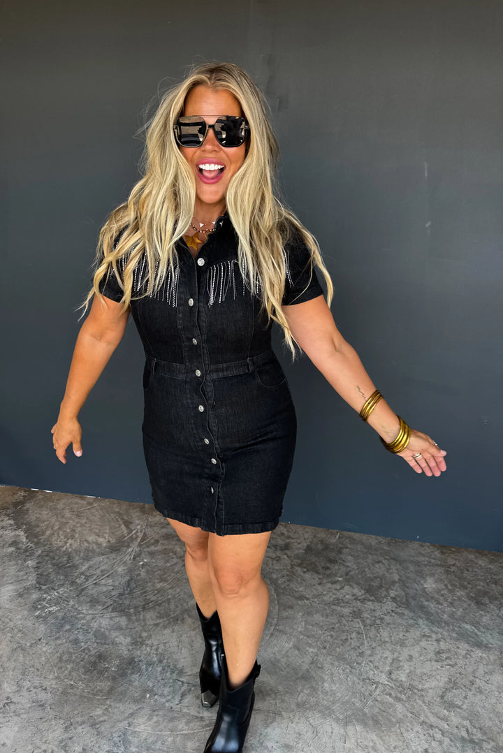 Rhinestone Rodeo Denim Dress - Curvy