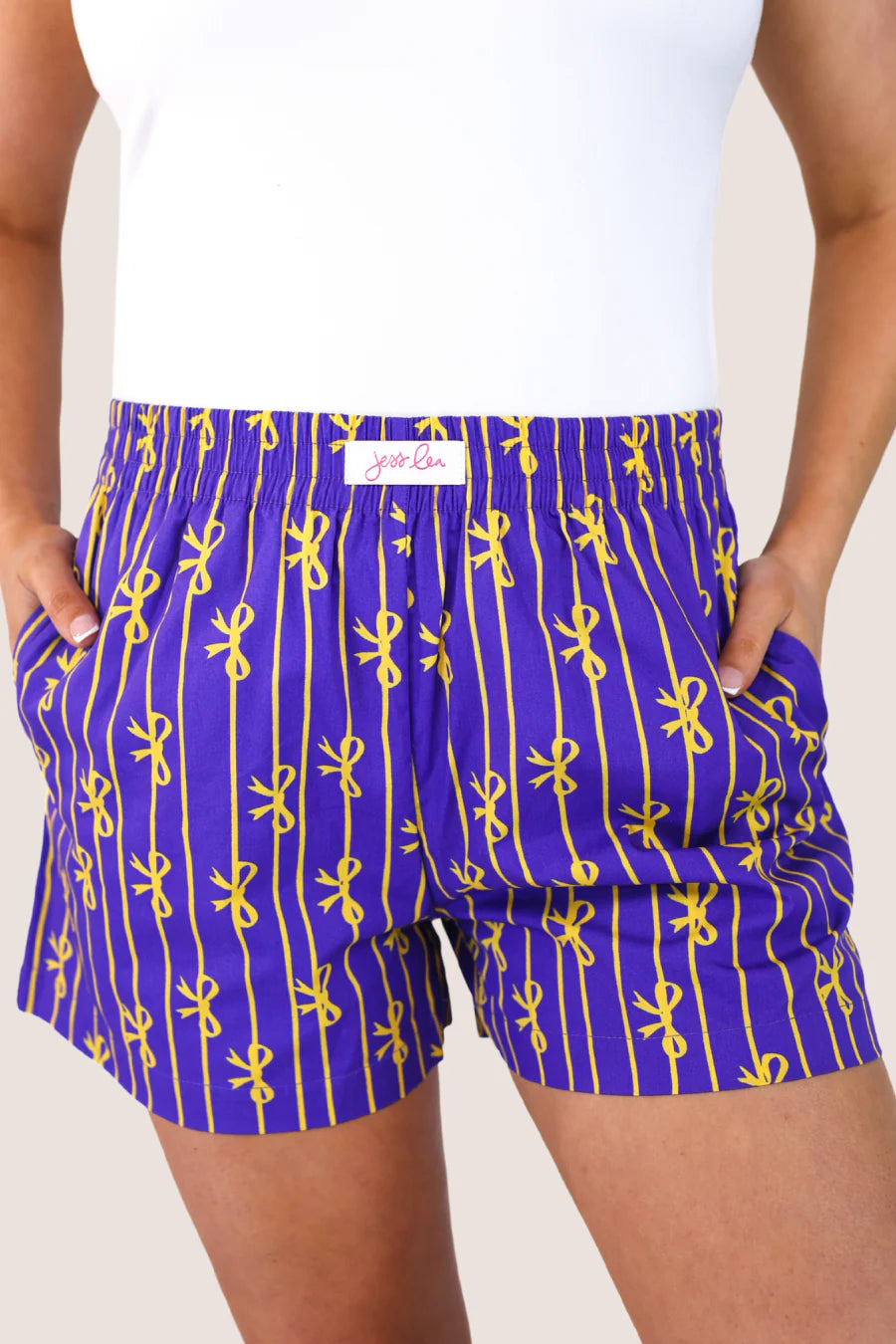 Victory Bow Boxer Shorts in Purple & Gold - Reg & Curvy